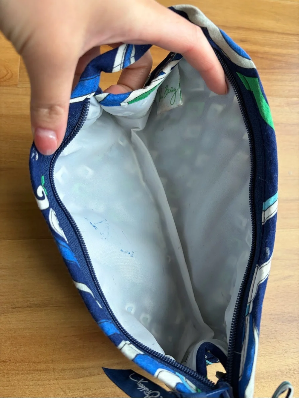 Vera Bradley Quilted Cosmetic Bag Blue Green Floral Large Zip Pouch Travel